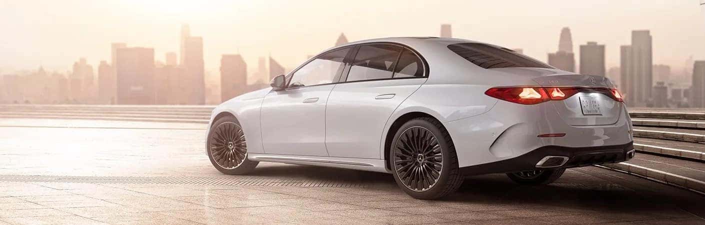 2025 Mercedes-Benz E-Class overlooking city horizon