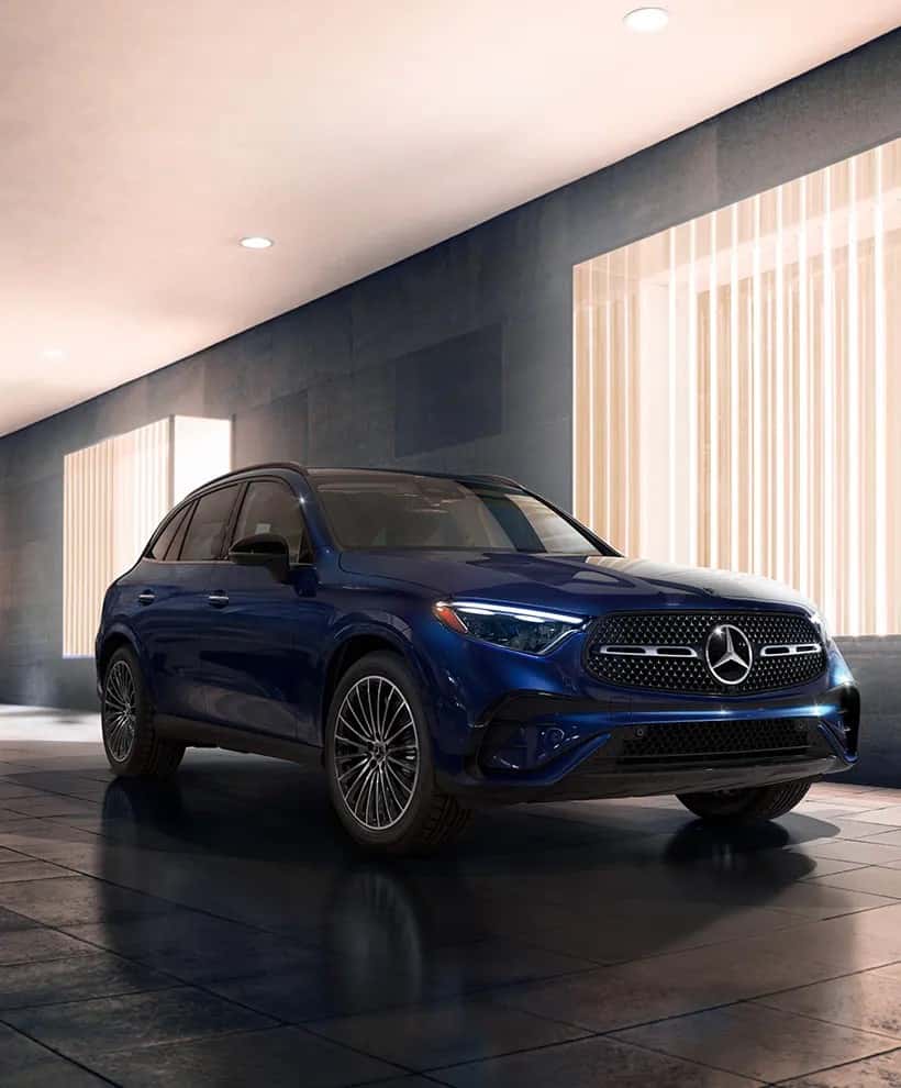 Blue 2026 Mercedes-Benz GLC in a showroom