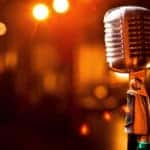 Retro microphone on stage