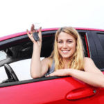 Driver showing keys of a car