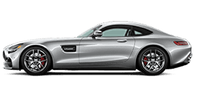 Side view of a silver Mercedes-Benz AMG-GT coupe