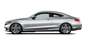 Side view of a silver Mercedes-Benz C-Class coupe