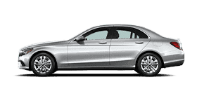 Side view of a silver Mercedes-Benz C-Class vehicle
