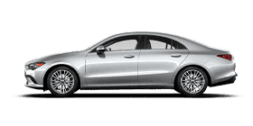 Side view of a silver Mercedes-Benz CLA vehicle