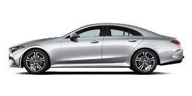 Side view of a silver Mercedes-Benz CLS coupe