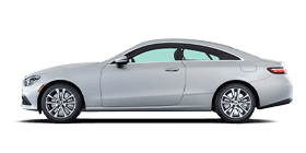 Side view of a silver Mercedes-Benz E-Class coupe