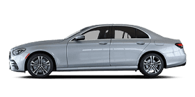 Side view of a silver Mercedes-Benz E-Class sedan.