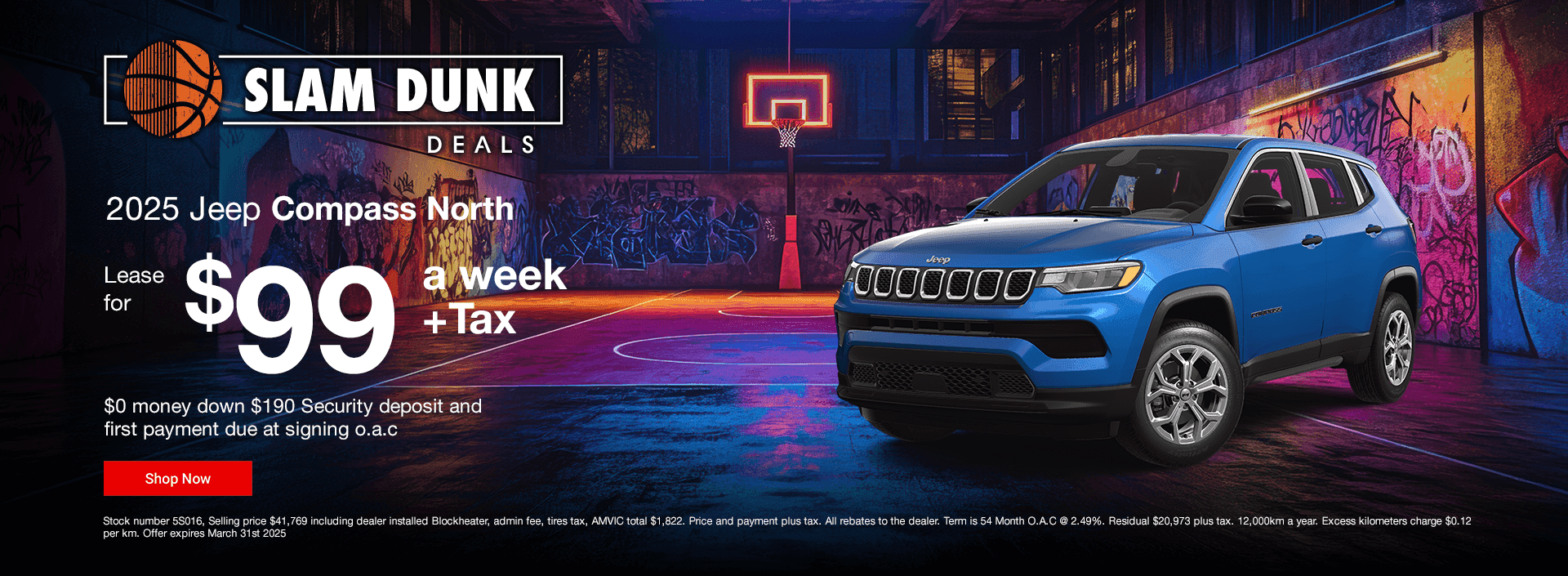 Lease a 2025 Jeep Compass North for $99 a Week