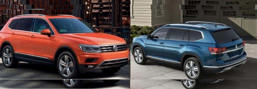 Left: the 2018 Volkswagen Tiguan. Right: the 2018 Volkswagen Atlas.