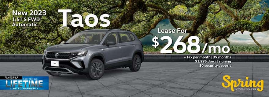 Special lease offer on 2023 Taos at Timmons Volkswagen Long Beach