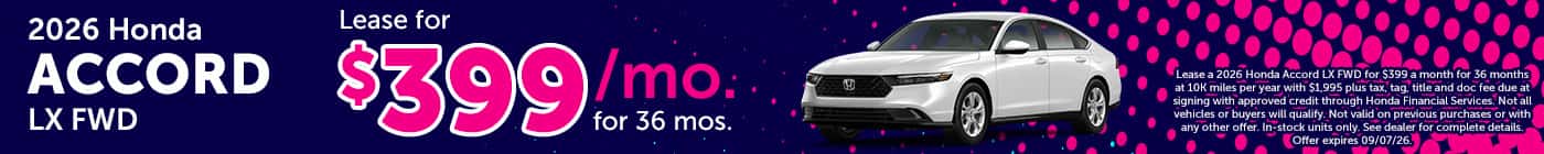 2026 Accord for $399 a month