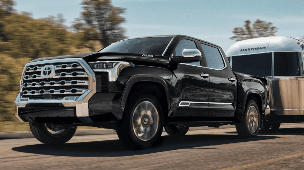 Black 2026 Toyota Tundra Hauling Airstream Nearby Leander, TX