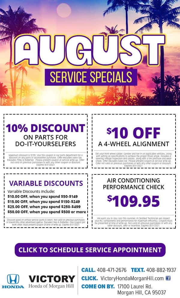 Auto Service Specials Victory Honda Of Morgan Hill Near San Jose