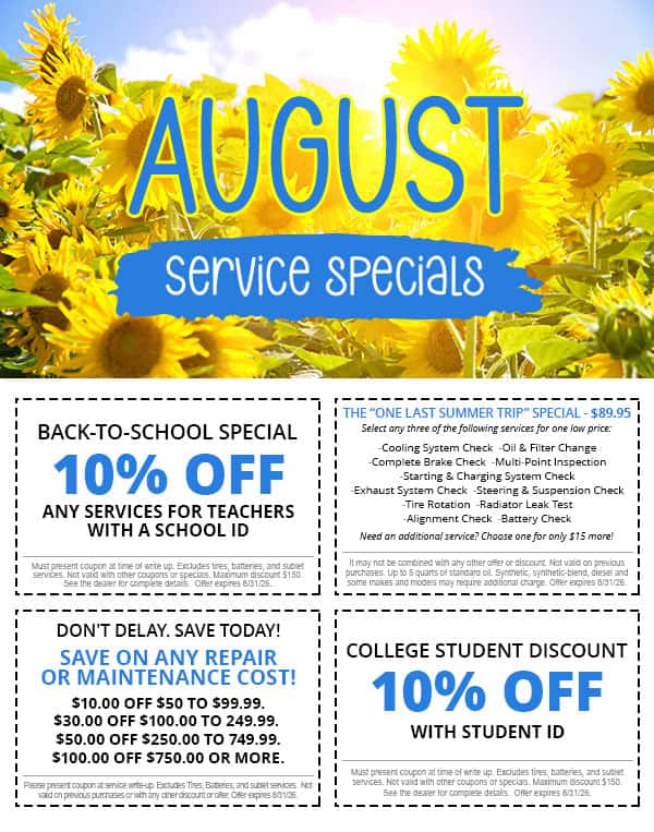 August Service Specials