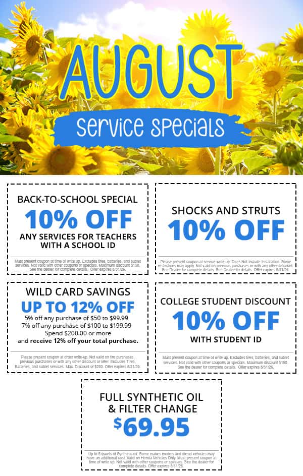 August Service Specials