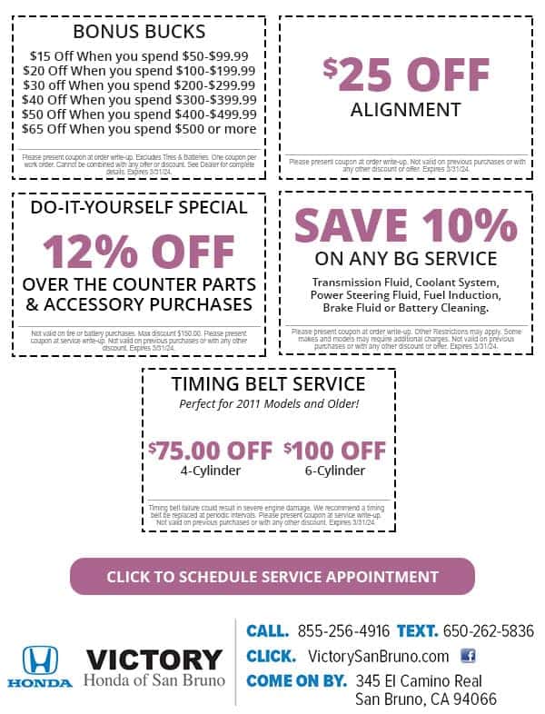 Auto Service Specials Victory Honda of San Bruno near San Francisco