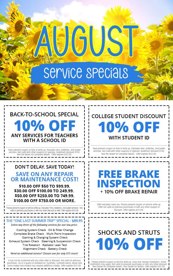 August Service Specials