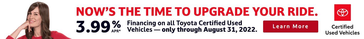Upgrade your ride with Toyota Certified Used Vehicles